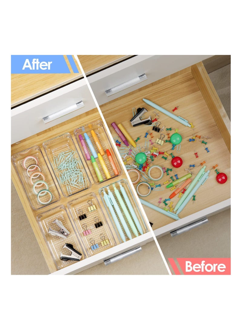 KASTWAVE منظم أدراج بلاستيكي شفاف، 6" × 3" × 2"، مجموعة من 8، منظم مكتب قابل للتكديس للحمام، المطبخ، غرفة النوم والمكتب، صناديق صغيرة خالية من BPA للثلاجة، أكياس الشاي، ملحقات الشعر، مستحضرات التجميل - Image 3