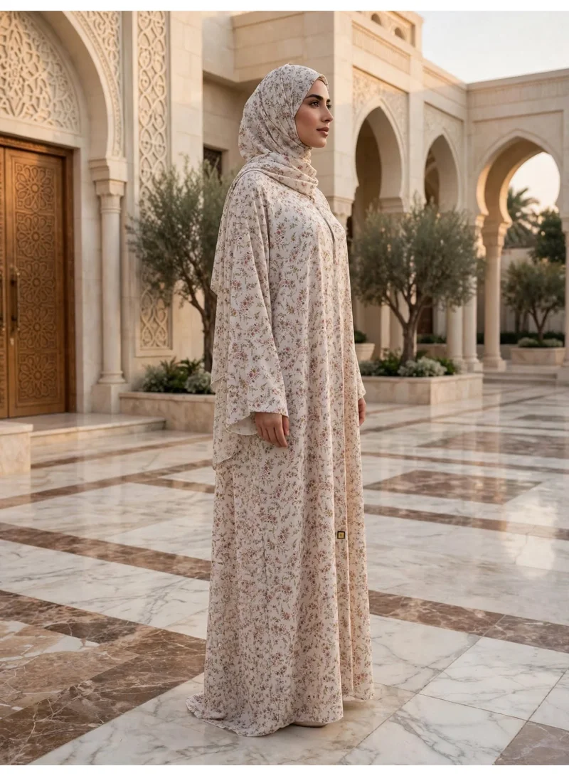 Ikkxa  Elegant Floral Pattern Abaya with Front Slit Neckline for Women | Best Price UAE