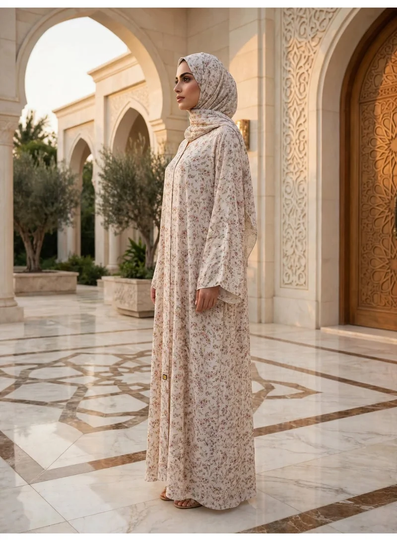 Ikkxa  Elegant Floral Pattern Abaya with Front Slit Neckline for Women | Best Price UAE