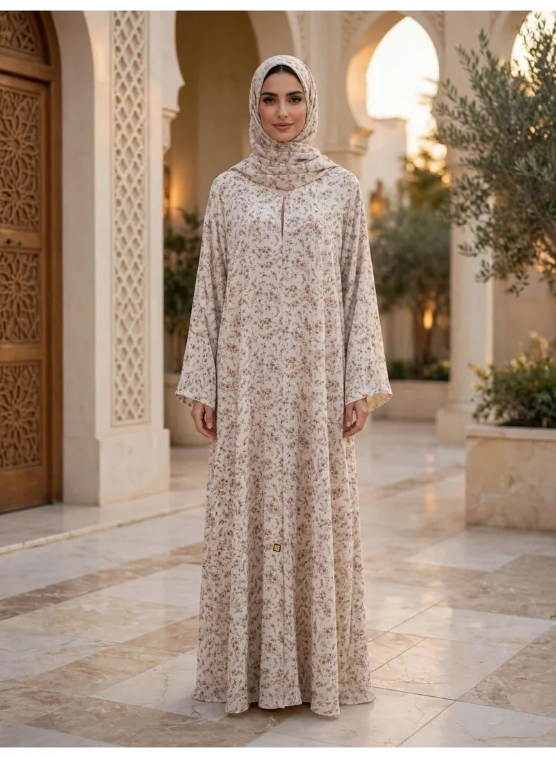 Elegant Floral Pattern Abaya with Front Slit Neckline
