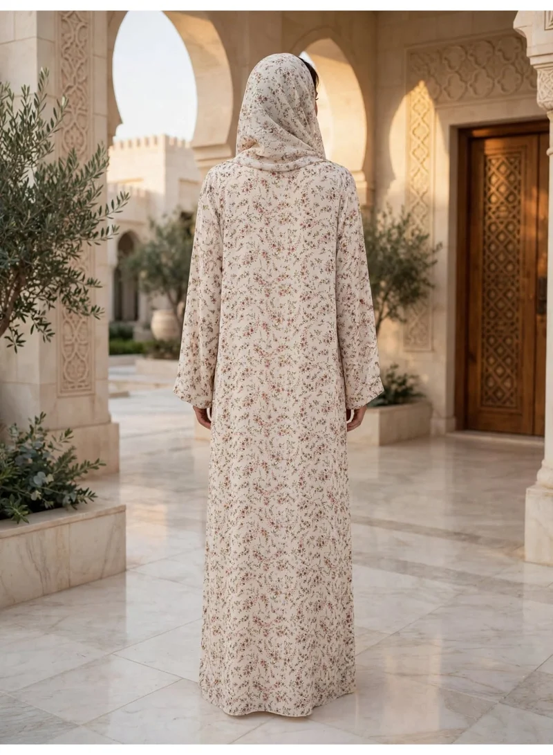 Ikkxa  Elegant Floral Pattern Abaya with Front Slit Neckline for Women | Best Price UAE