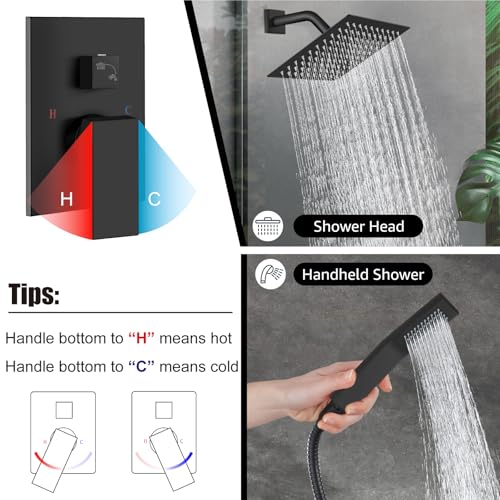 Midanya Shower Faucet Set,Wall Mount Shower System with Square Rain Shower Head and Hand Sprayer, Rough-in Valve Body and Trim Kit Included,8 Inch,Matte Black - Image 4
