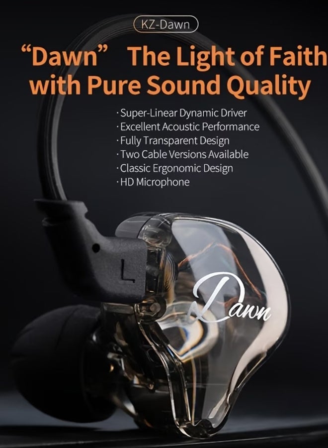KZ Dawn High Performance Active Loop in Ear HIFI Wired Earphones, Suitable for Game Live Monitoring - Silver wire mic - Image 2