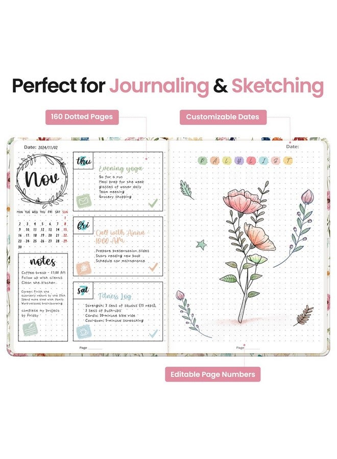 Taja Bullet Dotted Journal Notebook for Women & Men, Hardcover Leather Journal for Writing, A5 Bullet Journaling Notebook for Work & Sketching, Perfect for Office School Home Supplies, 160 Pages, Garden - Image 3