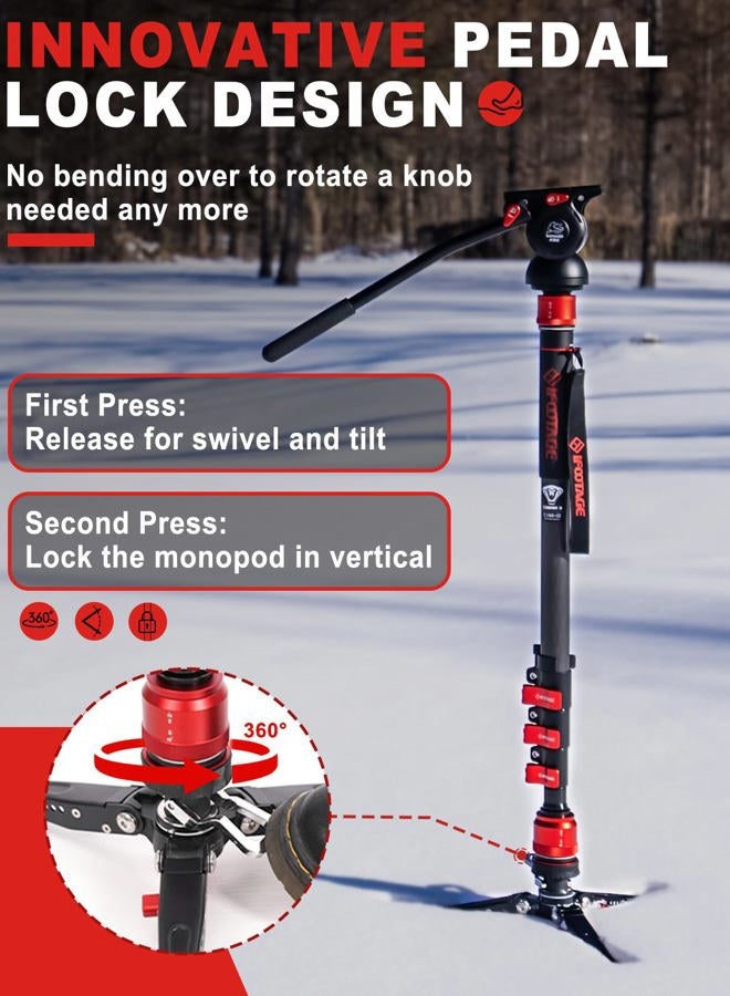 Ifootage Cobra 3 Monopod Kit with Fluid Head C180F-P + K5S, Carbon Fiber Monopod with Feet for DSLR Cameras - Canon, Nikon, Sony, Olympus, Panasonic - Maximum Height 71" - Payload 17.64Lbs/8KG - Image 2