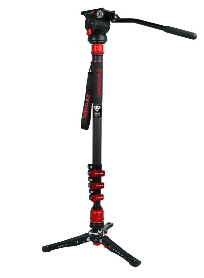 Ifootage Cobra 3 Monopod Kit with Fluid Head C180F-P + K5S, Carbon Fiber Monopod with Feet for DSLR Cameras - Canon, Nikon, Sony, Olympus, Panasonic - Maximum Height 71" - Payload 17.64Lbs/8KG - Image 1
