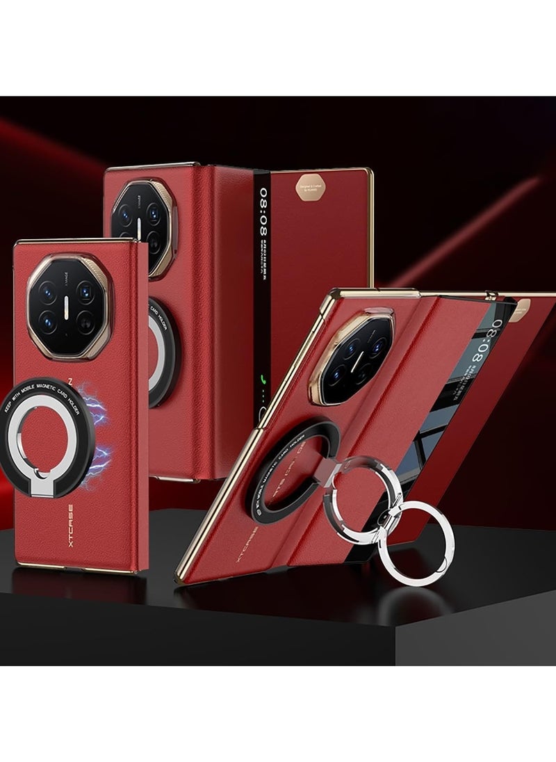 ماركة غير محددة - غلاف متوافق مع جهاز Huawei Mate XT، غلاف فليب فاخر من الجلد مع حامل خاتم قابل للطي، غطاء هاتف مضاد للصدمات يدعم الشحن اللاسلكي. - Image 1
