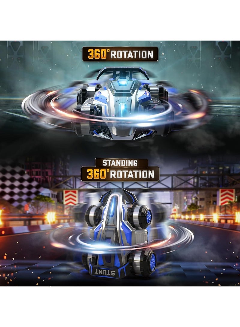 Taizz Ventures Remote Control Cars for Boys Age 4-14 - 360 Spin Rotating Fast RC Cars, 4WD Upright Walking Rc Stunt Car with LED Lights Music, 2.4Ghz Indoor/Outdoor All Terrain Rechargeable Cars - Blue - Image 2