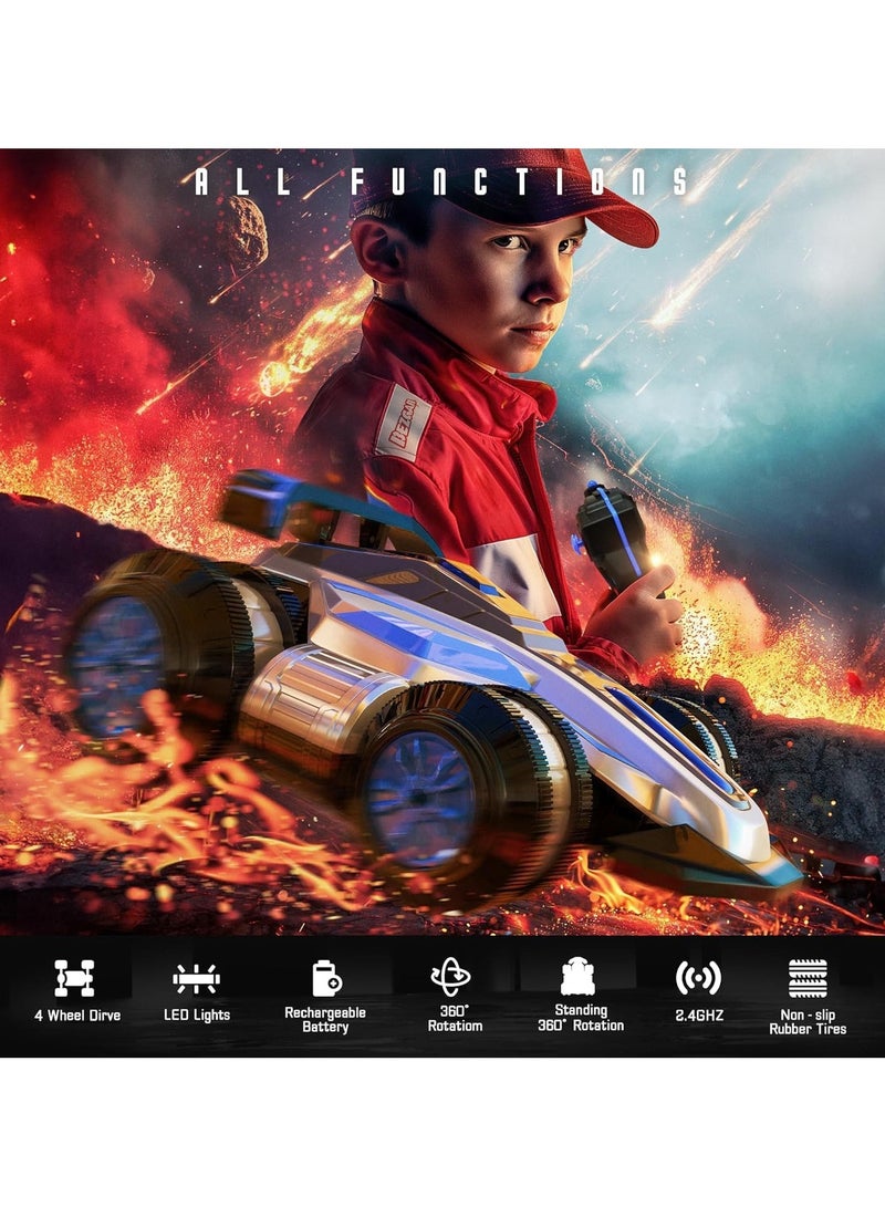Taizz Ventures Remote Control Cars for Boys Age 4-14 - 360 Spin Rotating Fast RC Cars, 4WD Upright Walking Rc Stunt Car with LED Lights Music, 2.4Ghz Indoor/Outdoor All Terrain Rechargeable Cars - Blue - Image 3
