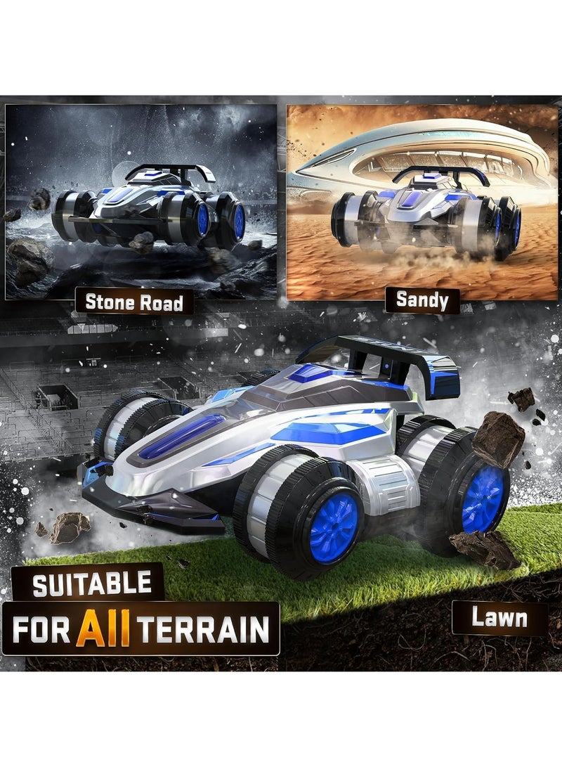 Taizz Ventures Remote Control Cars for Boys Age 4-14 - 360 Spin Rotating Fast RC Cars, 4WD Upright Walking Rc Stunt Car with LED Lights Music, 2.4Ghz Indoor/Outdoor All Terrain Rechargeable Cars - Blue - Image 4