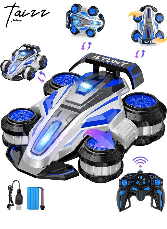 Taizz Ventures Remote Control Cars for Boys Age 4-14 - 360 Spin Rotating Fast RC Cars, 4WD Upright Walking Rc Stunt Car with LED Lights Music, 2.4Ghz Indoor/Outdoor All Terrain Rechargeable Cars - Blue - Image 1