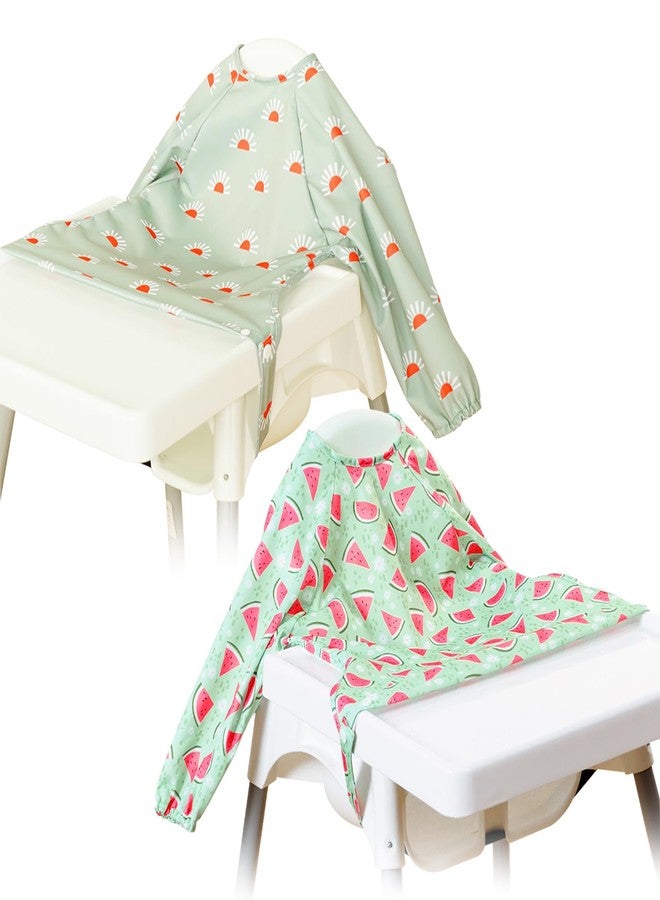 CoolaPeach 2Set Feeding Bibs Long Sleeve Baby Bib - Mess-Proof Feeding Bibs for Babies - Adjustable, Waterproof, and Highchair/Table Attachment(Sunflower) - Image 1