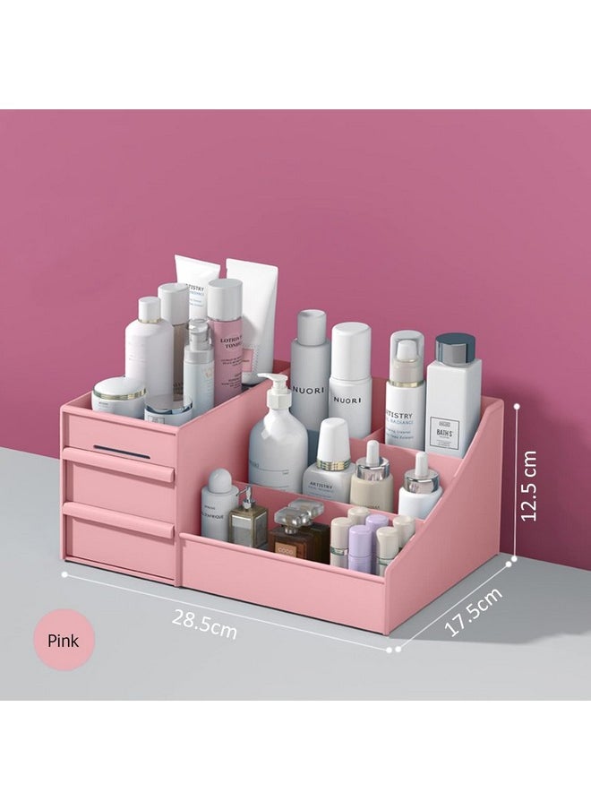 Qshare - Qshare Cosmetic Storage Box - Plastic 2 Drawer Cosmetic Storage Organizer Makeup Eyeshadow Lipsticks Jewelry Stationery, Cosmetic Organiser for Women, Vanity Display Case for Dressing Table (Pink) - Image 1