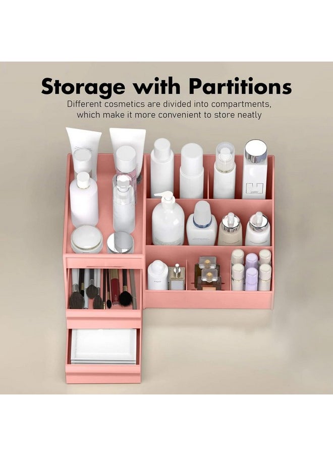 Qshare - Qshare Cosmetic Storage Box - Plastic 2 Drawer Cosmetic Storage Organizer Makeup Eyeshadow Lipsticks Jewelry Stationery, Cosmetic Organiser for Women, Vanity Display Case for Dressing Table (Pink) - Image 1
