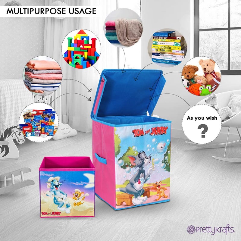 PrettyKrafts PrettyKrafts Tom and Jerry Kids Fabric Toys Organizer Purple Big and Small Set of 2 Pieces PrettyKrafts Laundry Bag for Clothes collapsible I sundry storage45 lBLACK WHITE - Image 4