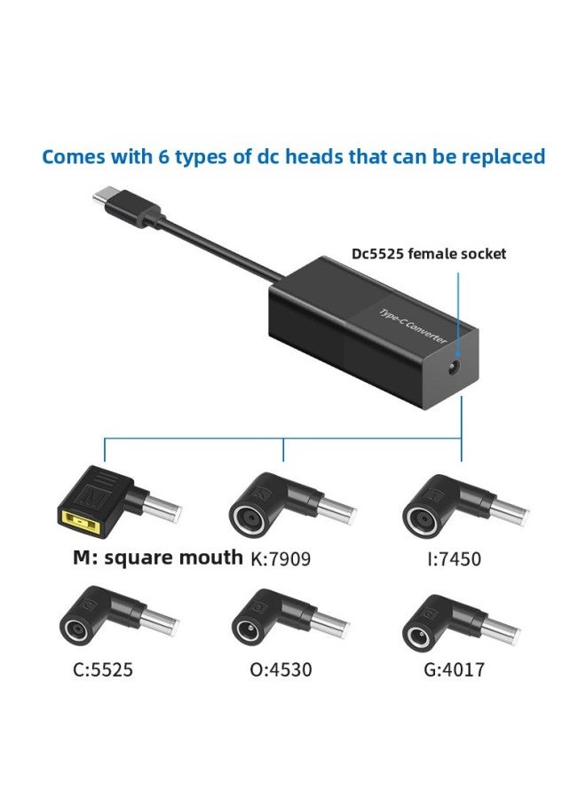 Type-C Fast Charge Converter Supports Six Old-fashioned Laptop Power Transfer Type-C Charging-Color:Type-C To 5521 Female Converter Black - Image 2