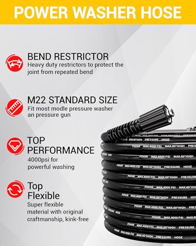 POHIR Pressue Washer Hose 25ft 4000PSI with Quick Connect M22 Fittings, 1/4 Inch M22 Kink Resistant Power Washing Replacement Hose, Lightweight Pressure Washer Extension Hose - Image 2