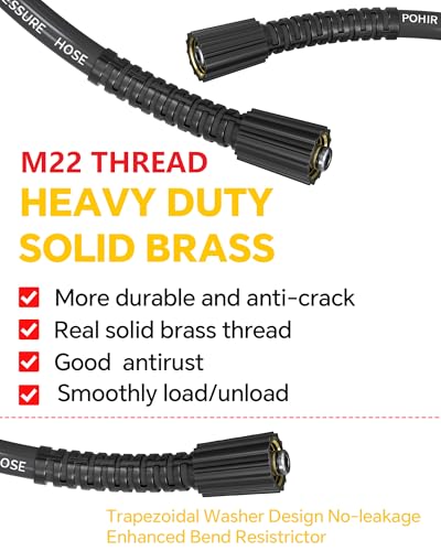 POHIR Pressue Washer Hose 25ft 4000PSI with Quick Connect M22 Fittings, 1/4 Inch M22 Kink Resistant Power Washing Replacement Hose, Lightweight Pressure Washer Extension Hose - Image 4