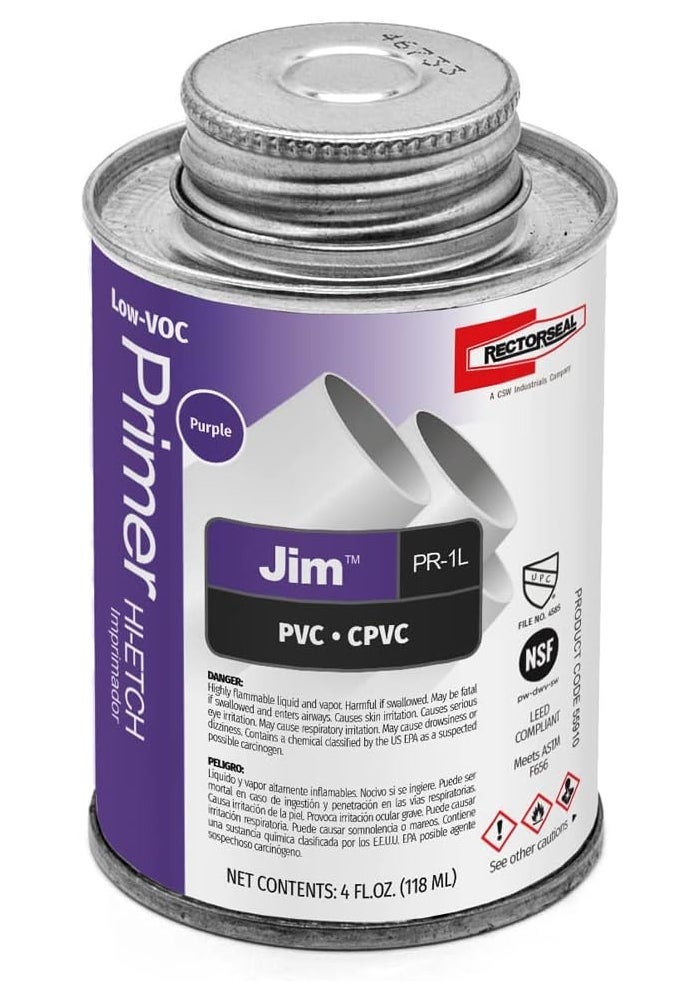 Rectorseal Jim PR-1L 1/4 Pint Purple Low VOC Hi-Etch PVC and CPVC Primer - Image 1