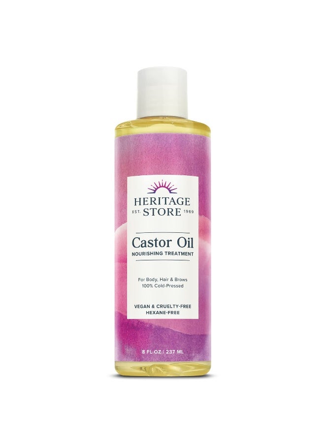 Heritage Store Castor Oil, Nourishing Hair Treatment, Deep Hydration for Healthy Hair Care, Skin Care, Eyelashes & Brows, Castor Oil Packs & More, Cold Pressed, Hexane Free, Vegan & Cruelty Free, 8oz - Image 1