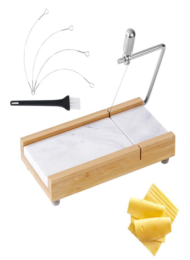 Tianman Cheese Slicer Cheese Cutter with 4 Replacement Cutting Wire,Heavy Duty 8.27"x 4.4",Marble Board Cheese Slicer for Block Cheeses, Butter,Cakes and More(White Grey) - Image 1