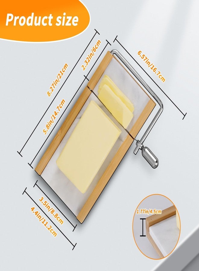 Tianman Cheese Slicer Cheese Cutter with 4 Replacement Cutting Wire,Heavy Duty 8.27"x 4.4",Marble Board Cheese Slicer for Block Cheeses, Butter,Cakes and More(White Grey) - Image 2