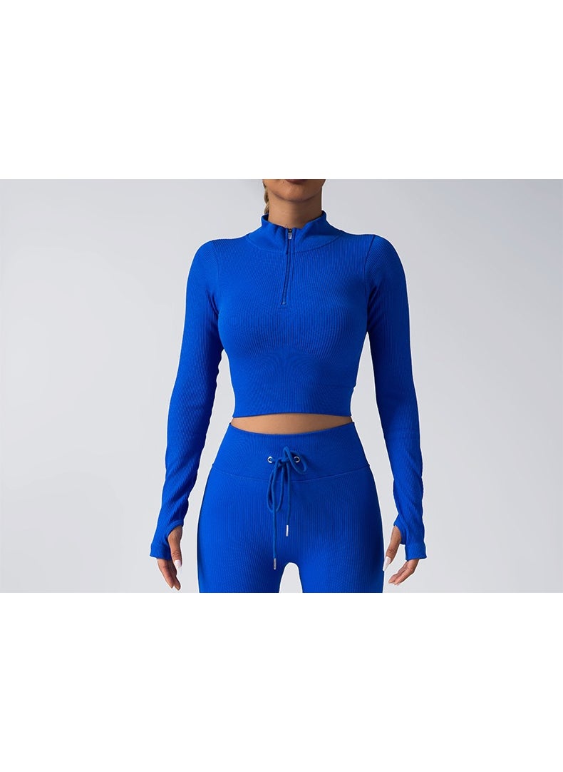 Generic - Seamless Yoga Set Zip Jacket Drawstring Pants Blue Top - Image 1