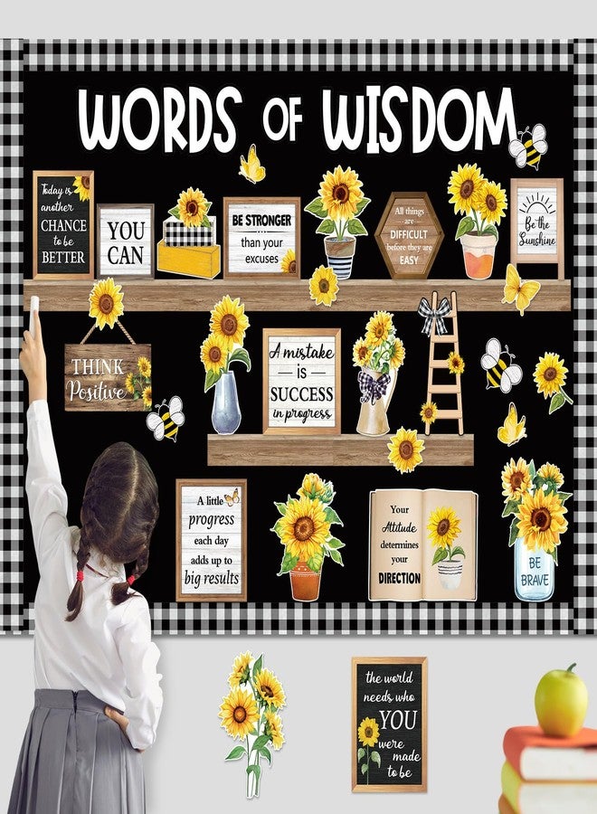 Mooliwe 57 Pcs Sunflower Spring Bulletin Board Set Inspirational Flower Bulletin Board Decoration Positive Cutout Classroom Decoration for School Office Home Teacher Classroom Wall Supplies - Image 2