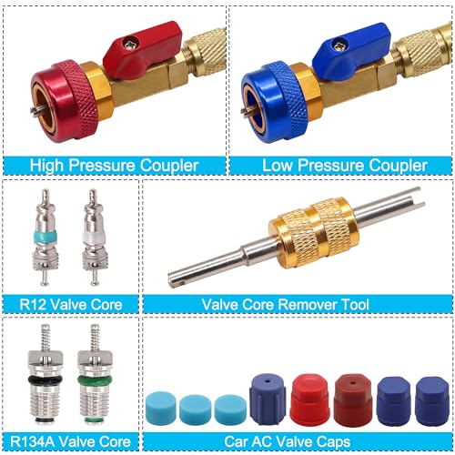 TWTADE R134A Valve Core Quick Remover Installer Tool Kit - High Low Pressure Car A/C Valve Core Removal Tool, Schrader Valve Stem Cores & Seal Caps for R12 R134a Refrigeration Air Conditioner System - Image 3