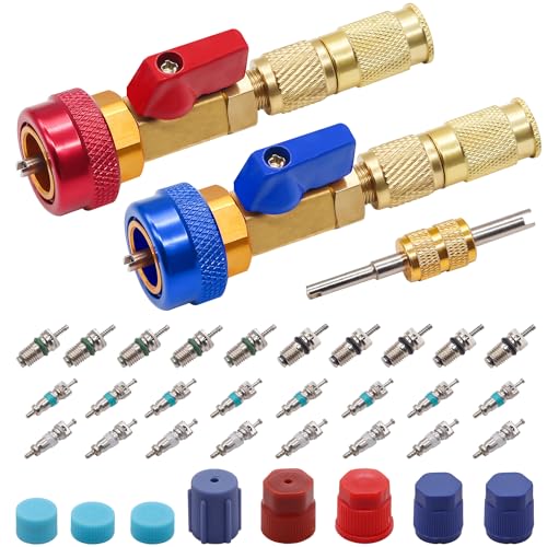 TWTADE R134A Valve Core Quick Remover Installer Tool Kit - High Low Pressure Car A/C Valve Core Removal Tool, Schrader Valve Stem Cores & Seal Caps for R12 R134a Refrigeration Air Conditioner System - Image 1