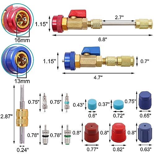 TWTADE R134A Valve Core Quick Remover Installer Tool Kit - High Low Pressure Car A/C Valve Core Removal Tool, Schrader Valve Stem Cores & Seal Caps for R12 R134a Refrigeration Air Conditioner System - Image 2