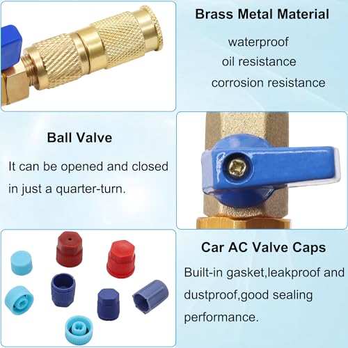 TWTADE R134A Valve Core Quick Remover Installer Tool Kit - High Low Pressure Car A/C Valve Core Removal Tool, Schrader Valve Stem Cores & Seal Caps for R12 R134a Refrigeration Air Conditioner System - Image 4