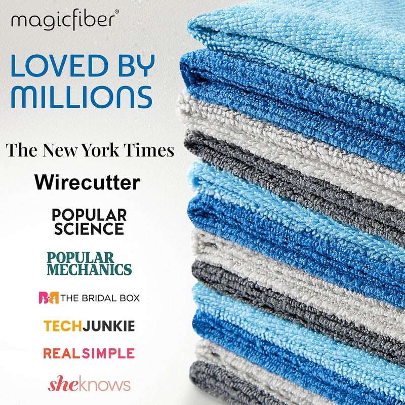 ماجيك فايبر قطعة قماش تنظيف من الألياف الدقيقة MagicFiber - عبوة 12 قطعة، مقاس كبير 13 × 13 بوصة، مناشف قماش تنظيف عالية الامتصاص وخالية من البقع للاستخدام في المنزل، السيارة، النوافذ، التنظيف المنزلي، إزالة الغبار المنزلي، والمطبخ - Image 2