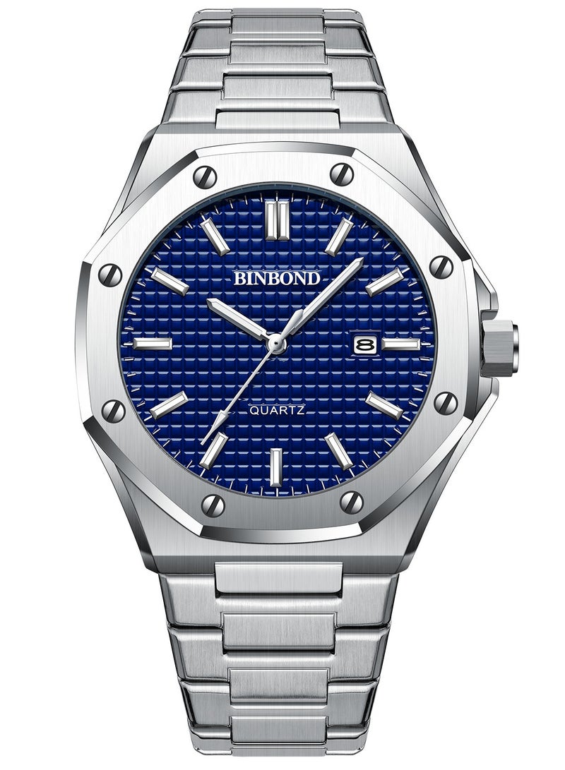 بينبوند BINBOND B0233 أزياء الرجال ووتش عادية كبيرة الطلب الفضة الفولاذ المقاوم للصدأ التقويم كوارتز ووتش كلاسيك العلامة التجارية الأعلى للرجال على مدار الساعة - Image 3