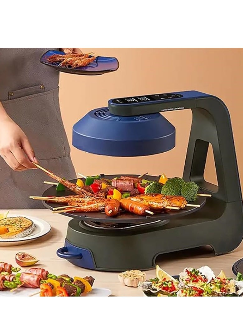 M MIAOYAN Smokeless grill machine, 1390W smokeless electric oven with LCD display, 360° automatic rotating grill plate and 11 adjustable temperatures, removable grill plate, suitable for parties, camping, and various family occasions  - Image 1