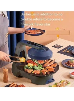 M MIAOYAN Smokeless grill machine, 1390W smokeless electric oven with LCD display, 360° automatic rotating grill plate and 11 adjustable temperatures, removable grill plate, suitable for parties, camping, and various family occasions  - Image 3