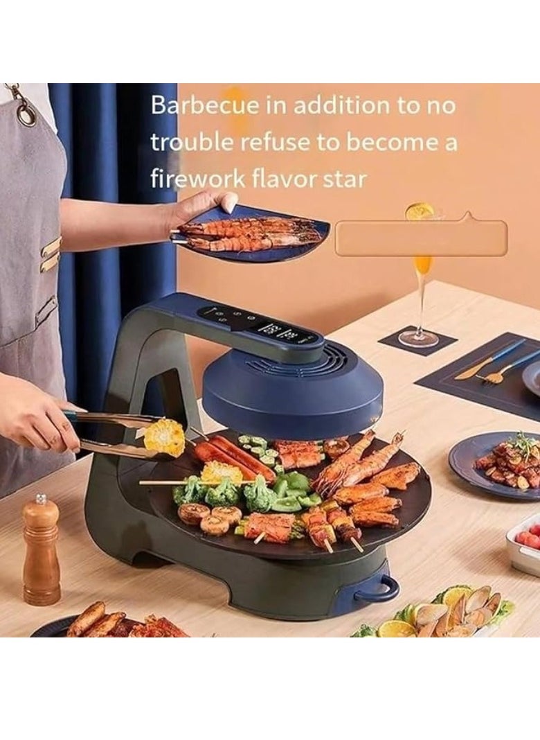 M MIAOYAN Smokeless grill machine, 1390W smokeless electric oven with LCD display, 360° automatic rotating grill plate and 11 adjustable temperatures, removable grill plate, suitable for parties, camping, and various family occasions  - Image 3