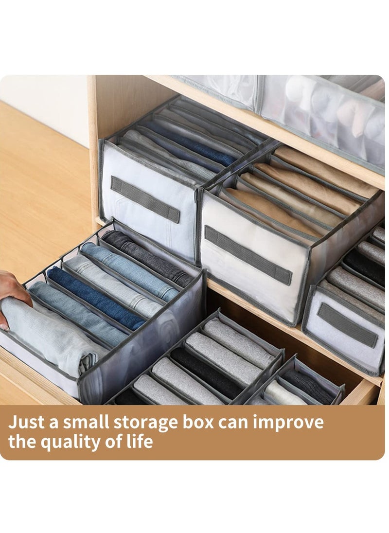 Clothing Drawer Organizers with Handles, 7,Grid Folded Clothes Storage for Closet and Wardrobe, Gray Set of 2 Large and Small