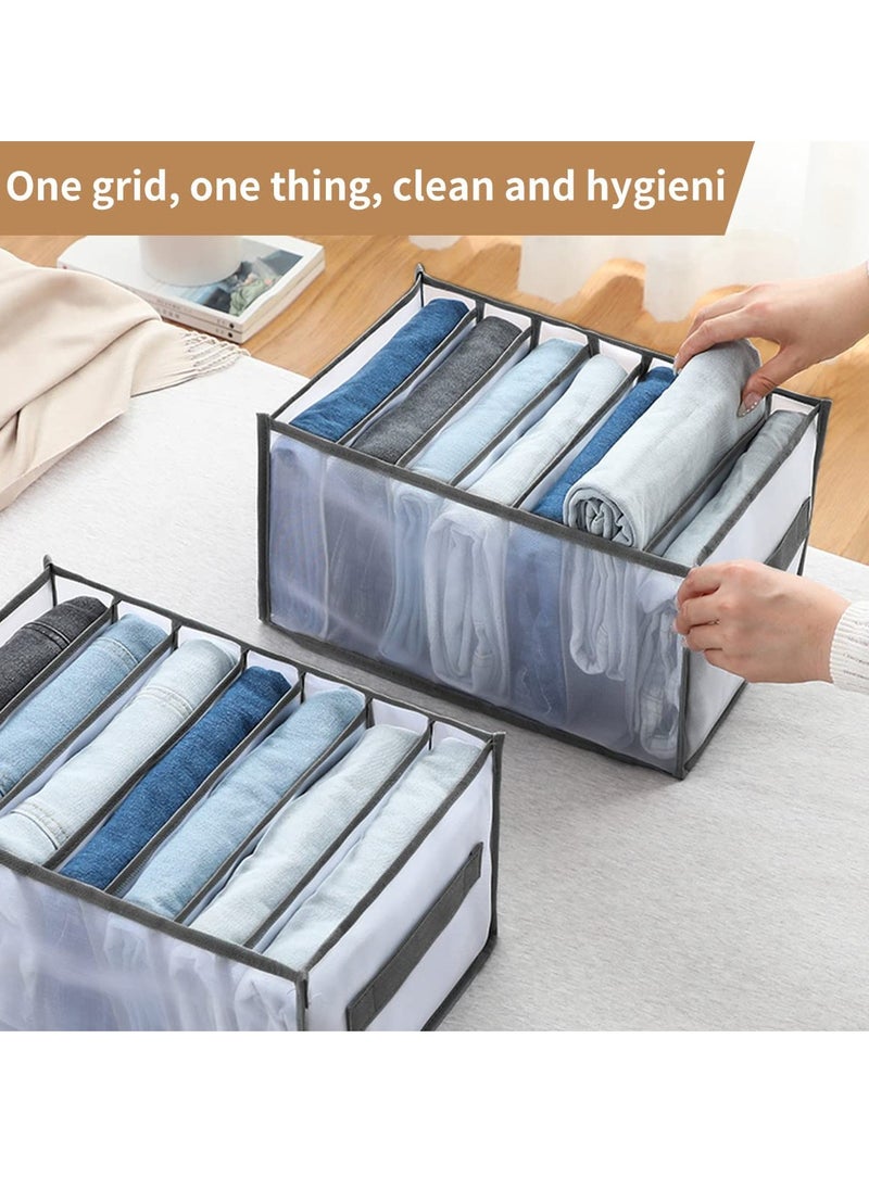 Clothing Drawer Organizers with Handles, 7,Grid Folded Clothes Storage for Closet and Wardrobe, Gray Set of 2 Large and Small