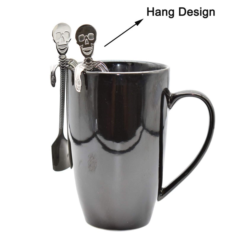 Maydahui 6 Pcs Skull Spoon 5 Inch 18/10(304 )Stainless Steel Hanging Teaspoons Coffee Tea Sugar Espresso Dessert Stirring Spoons Design For Halloween Party Kitchen - Image 5
