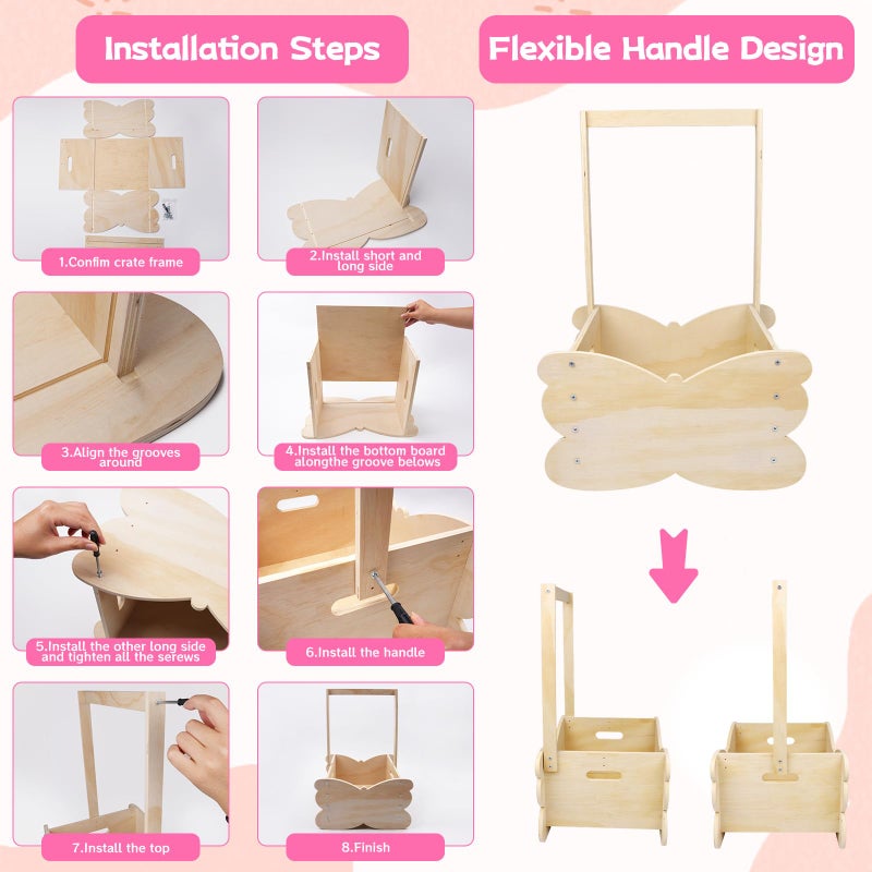 FVNPIHAM Baby Shower Basket, Wooden Baby Shower Crate Closet with Handle, Large Capacity Baby Closet Personalized Baby Gifts Basket for Newborn Girls, Pregnancy Gifts for New Parent - Image 4
