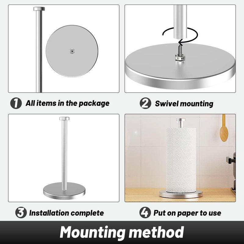 KASTWAVE Paper Towel Holder Countertop, Stainless Steel Paper Towel Holde, Standing Paper Towel Holders for Kitchen Bedroom and Bathroom, Paper Towel Holder Stand with Weighted Base Suction Cups (Silver) - Image 4