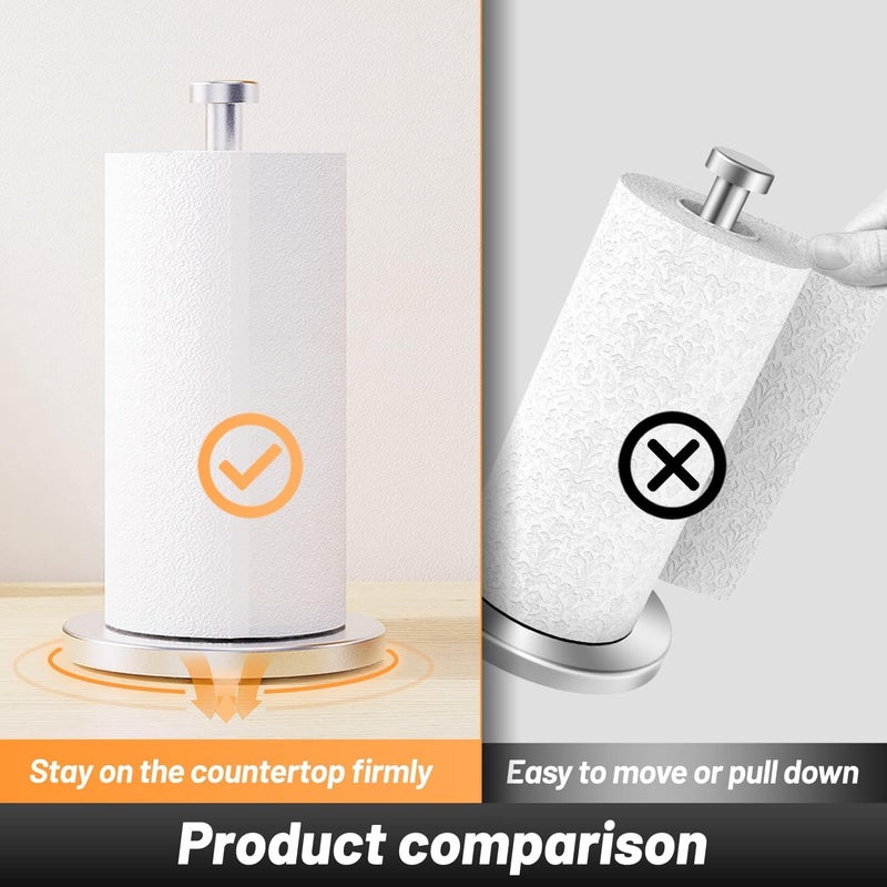 KASTWAVE Paper Towel Holder Countertop, Stainless Steel Paper Towel Holde, Standing Paper Towel Holders for Kitchen Bedroom and Bathroom, Paper Towel Holder Stand with Weighted Base Suction Cups (Silver) - Image 5