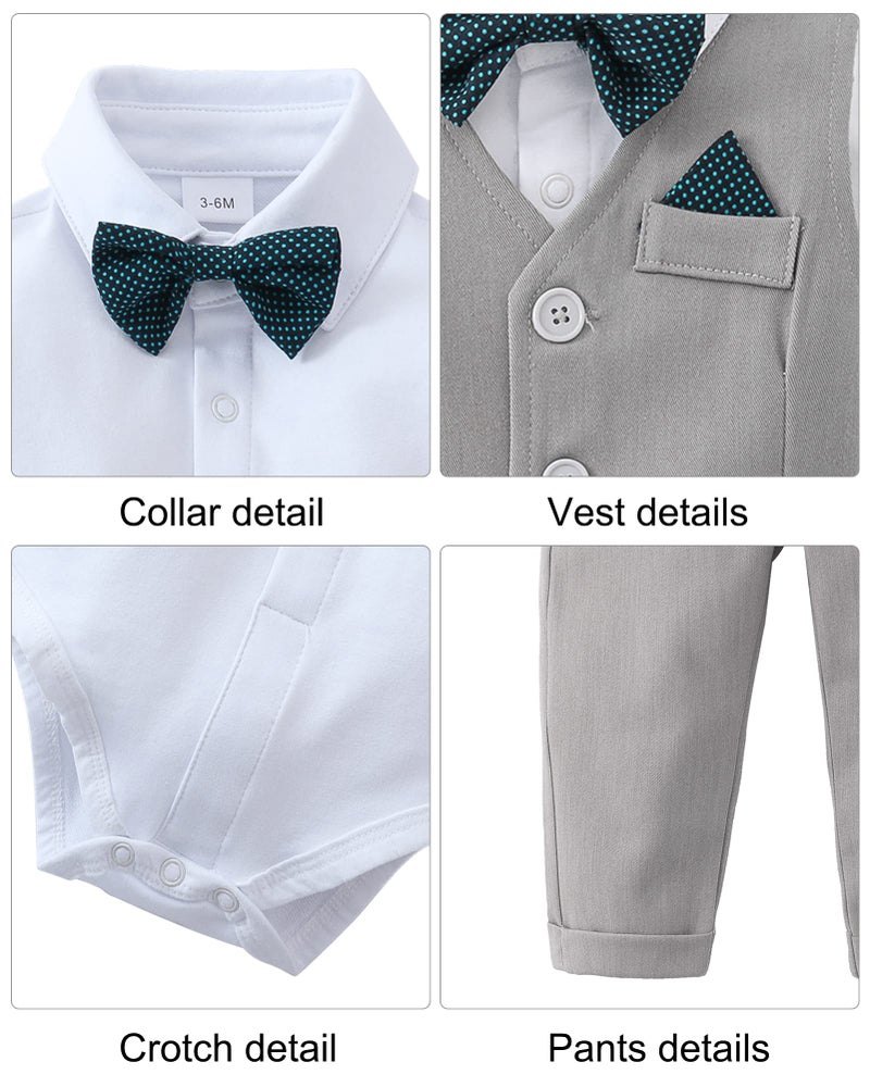DISAUR Christening Outfits For Boys Long Sleeve Infant White Shirt Gray Vest Pants Bow Tie Newborn Suit For Baby Boy 3 6 Months - Image 5
