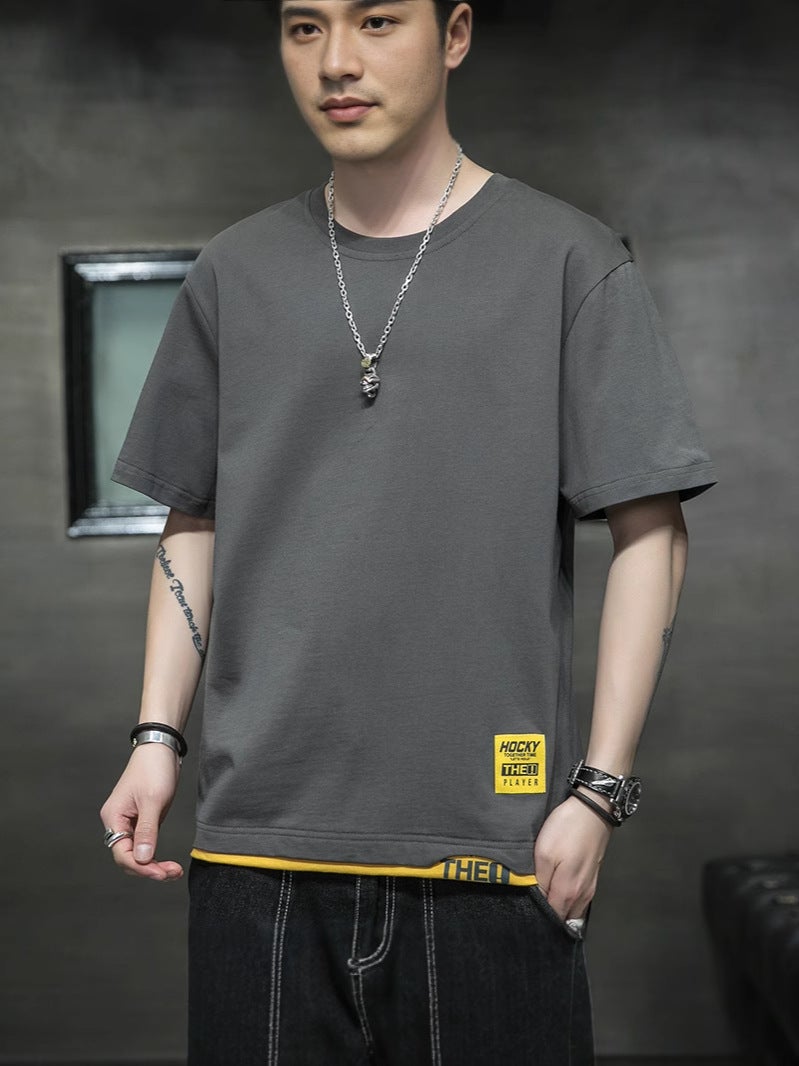 Korean Style Short Sleeve T-Shirt Men'S 2025 Color Matching Loose Fashionable Top Casual All-Match Short Sleeve - Image 3