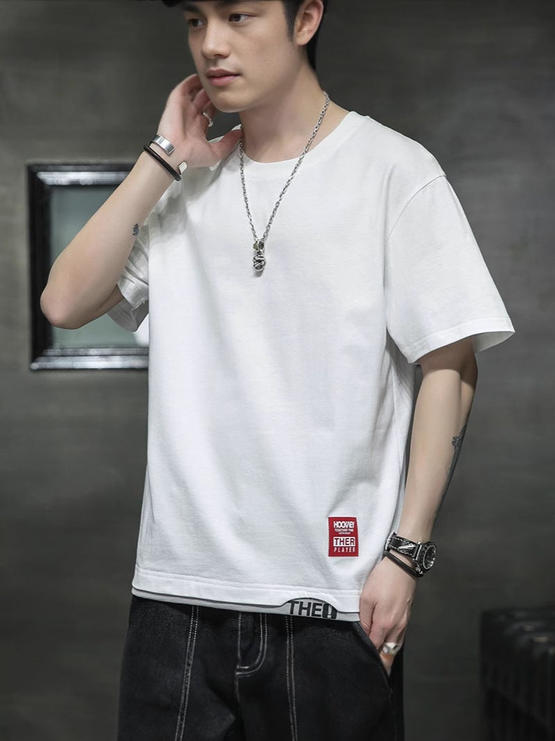 Korean Style Short Sleeve T-Shirt Men'S 2025 Color Matching Loose Fashionable Top Casual All-Match Short Sleeve - Image 2
