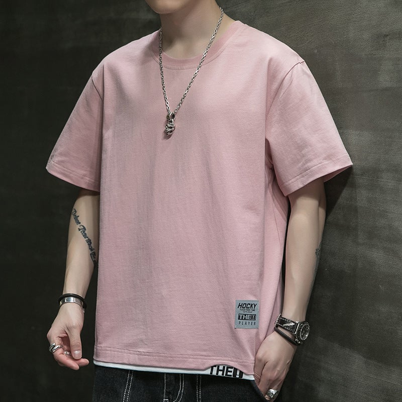 Korean Style Short Sleeve T-Shirt Men'S 2025 Color Matching Loose Fashionable Top Casual All-Match Short Sleeve - Image 1