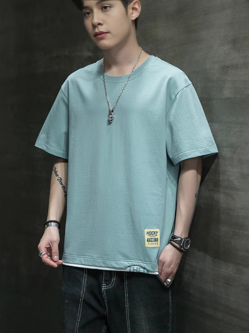 Korean Style Short Sleeve T-Shirt Men'S 2025 Color Matching Loose Fashionable Top Casual All-Match Short Sleeve - Image 4