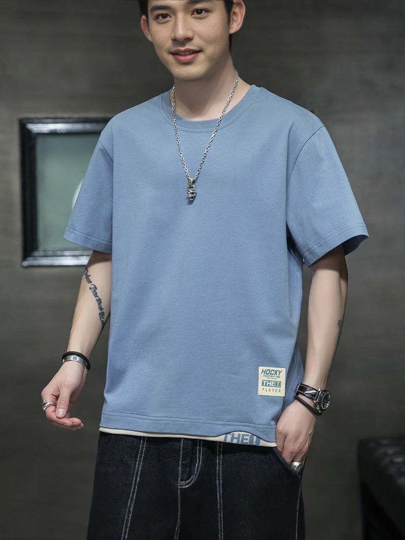 Korean Style Short Sleeve T-Shirt Men'S 2025 Color Matching Loose Fashionable Top Casual All-Match Short Sleeve - Image 5