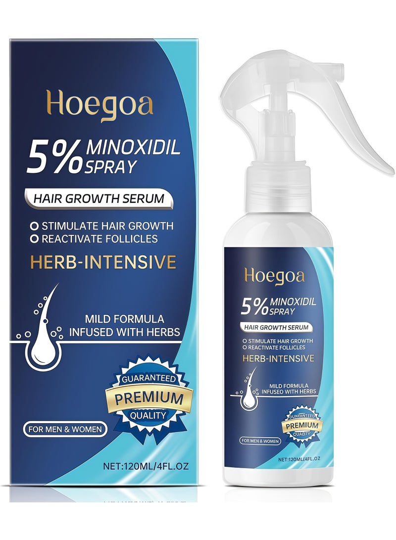 HOEGOA Minoxidil 5% for Men (120 ML), Advanced Minoxidil Spray with Provitamin B5 and Castor Seed Extract, Minoxidil Extract Serum for Hair Loss, Beard Restoration - Image 1